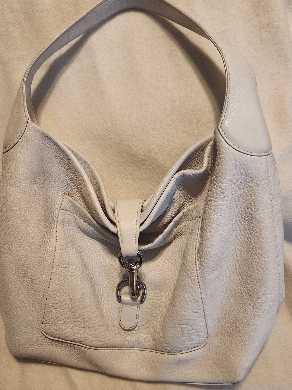 Dooney & Bourke Cream Leather Hobo with Silver-Tone Clasp